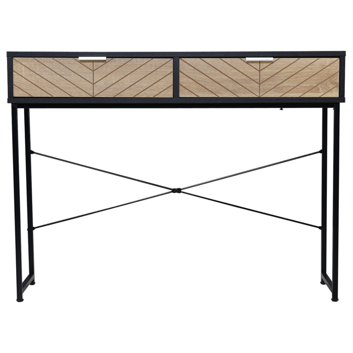 Mesa de Consola Estrecha Mueble Recibidor Mesa de Sofá con 2 Cajones Diseño de Líneas Talladas Estilo Moderna para Pasillo Entrada Salón Dormitorio 100x30x75 cm Negro y Roble