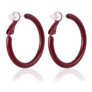 Pendientes de aro liso de cobre con recubrimiento electroplateado color blanco, 30 mm, cierre catalán de plata de ley 925 con acabado granate electroplateado.