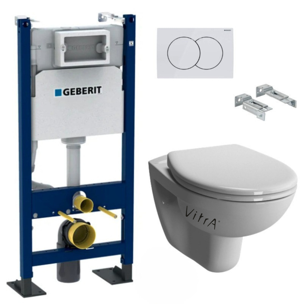Pack Bâti-support Autoportant Duofix + WC sans bride Vitra Normus SpinFlush+ Abattant softclose + Plaque blanche
