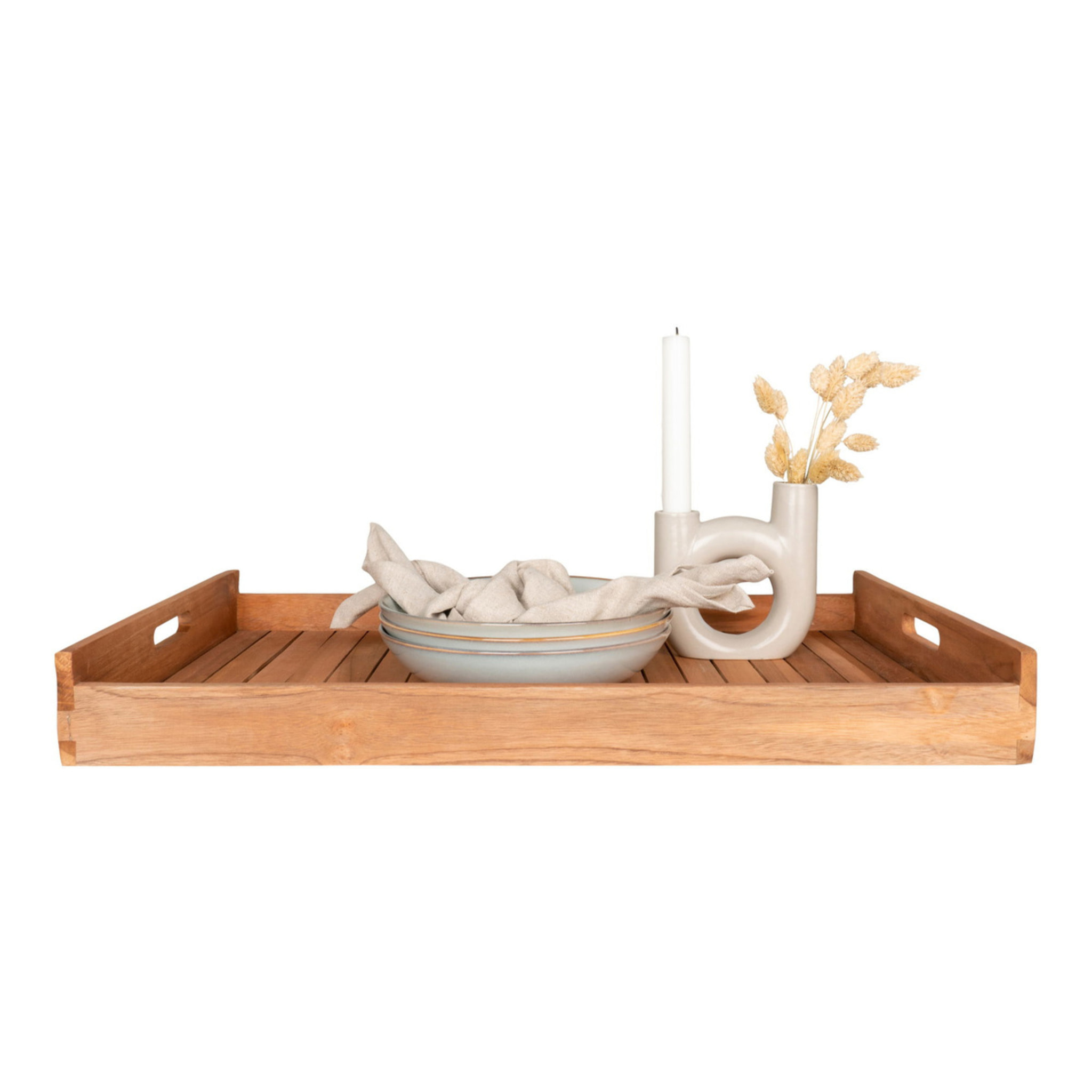 Vassoio in teak naturale Faro — 58x38 cm con manici integrati