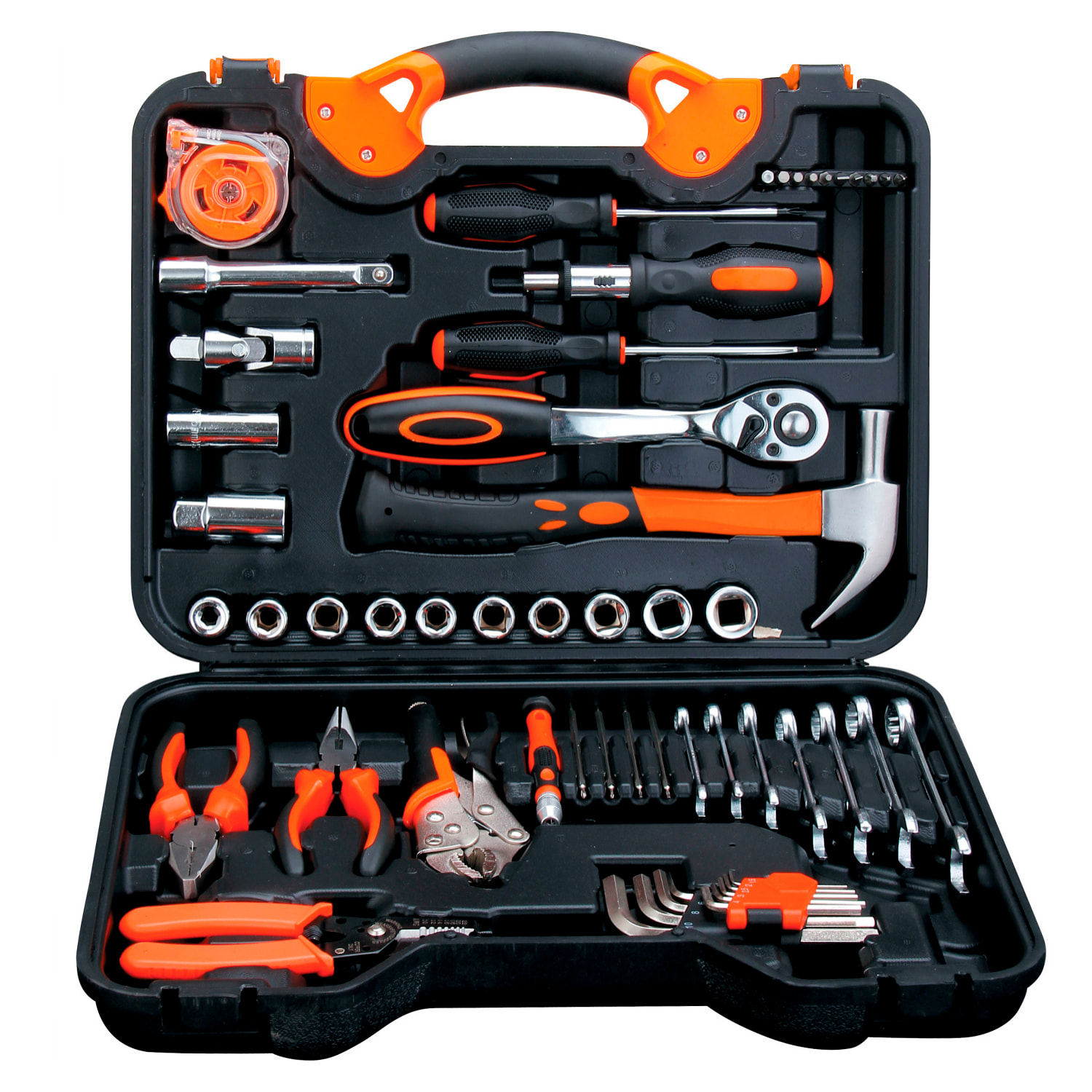 Juego de herramientas de auto reparación con maletín de transporte y 55 piezas.