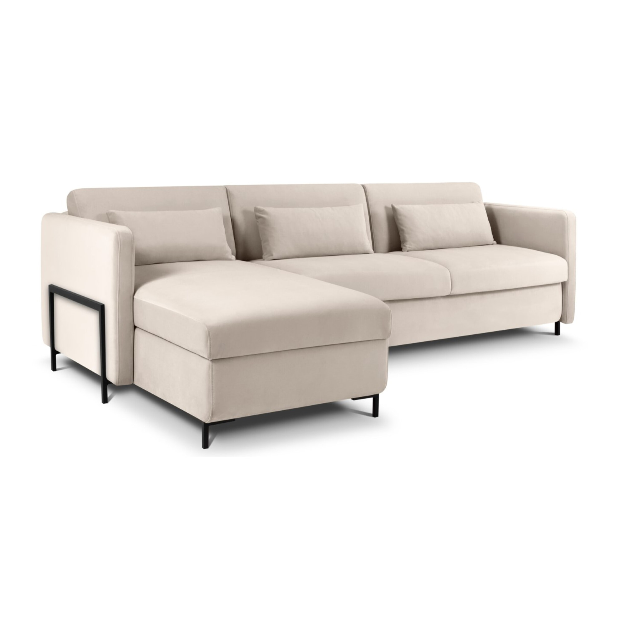 Canapé d'angle gauche convertible "Yanis" 4 places en velours beige