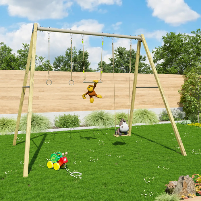 Balançoire en bois poutre métal 3 m Adulte SKYLER - 3 personnes
