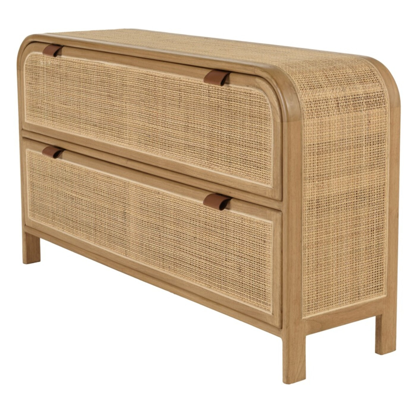 AMY - Commode forme arrondie en mindi et rotin naturel 2 tiroirs AMY