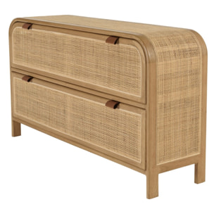 AMY - Commode forme arrondie en mindi et rotin naturel 2 tiroirs AMY