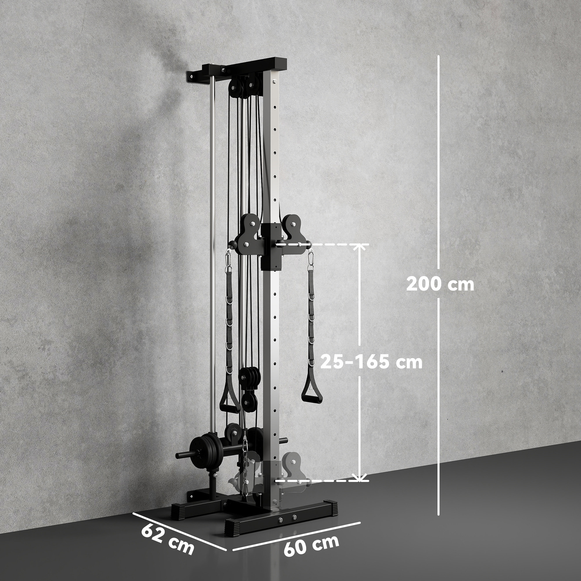 Máquina Polea Alta y Baja de Pared, de Doble Polea Ajustable en 15 Posiciones, Máquina de Musculación, Multifunción Lat Pulldown para Entrenamiento de Fitness en Gimnasio, Casa