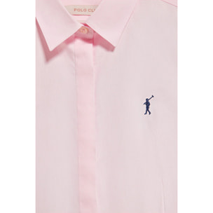 Camicia slim in popeline rosa con logo Rigby Go ricamato