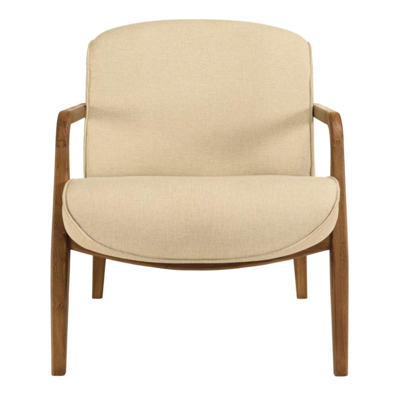 SIXTINE - Fauteuil en tissu beige et bois de teck recyclé
