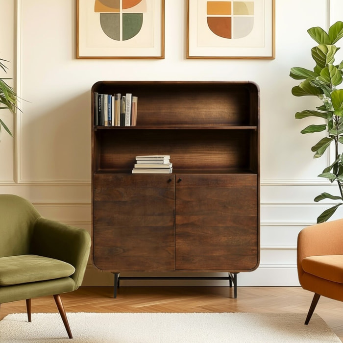 ALIX - Enfilade haute design bois foncé et métal noir 2 portes ALIX