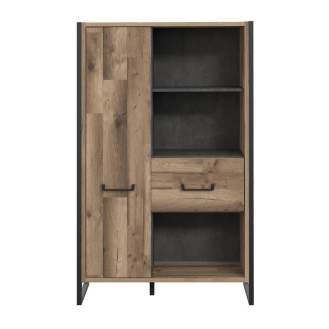 Bibliothèque bois effet et métal noir 2 portes 3 niches - BUDDY