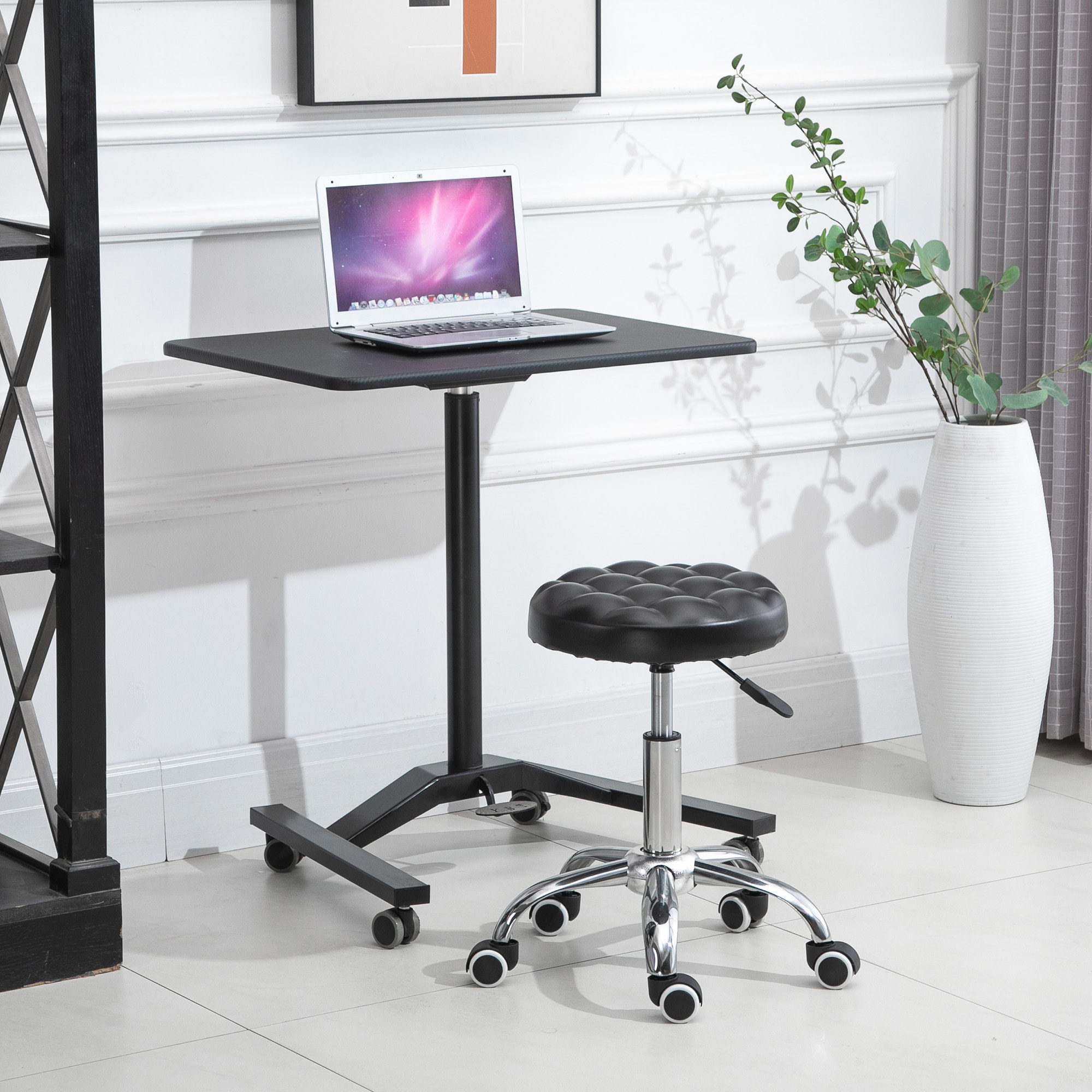 HOMCOM Tabouret massage à roulettes réglable en hauteur pivotant 360° assise synthétique capitonnée noire