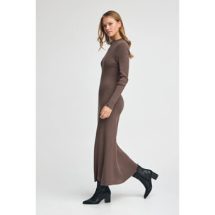 Vestido largo de cuello perkins marrón con logo Polo Club