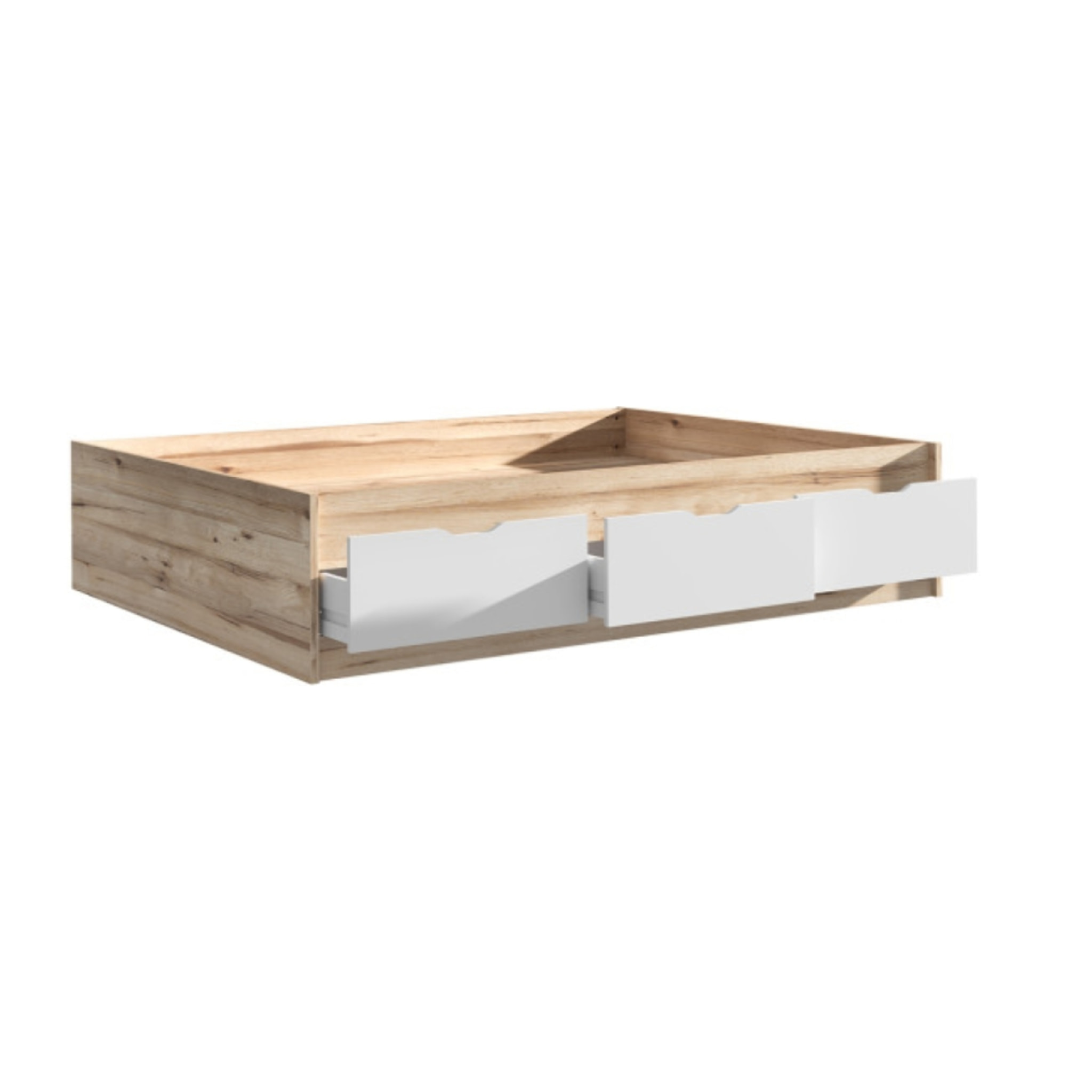 Lit double 140x190cm avec tiroirs effet bois chêne naturel et blanc mat - WANDA