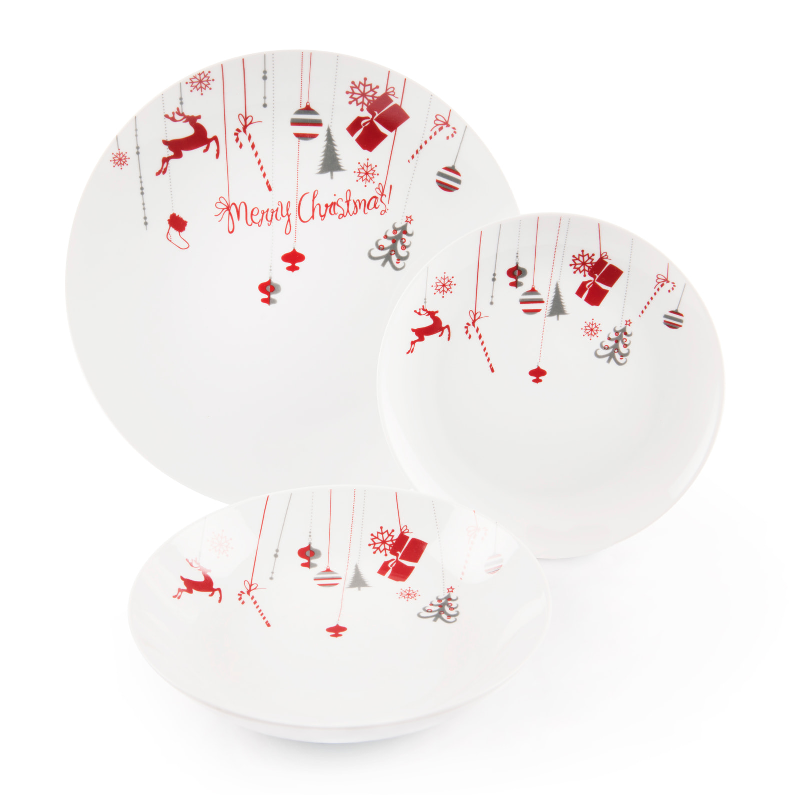 Service 18 assiettes Excelsa Merry Christmas, porcelaine, rouge