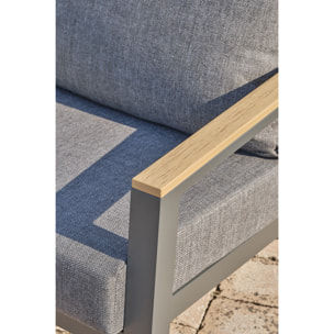 KOMMOS - Salon de jardin 5 pl en alu et plateau composite effet bois