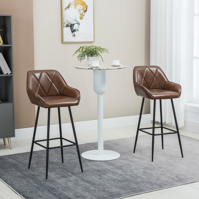 HOMCOM Juego de 2 Taburetes Altos de Cocina Taburetes de Bar Tapizado en PU con Respaldo Alto Patas de Acero y Reposapiés para Comedor Carga 120 kg 50x47,5x102,5 cm Marrón