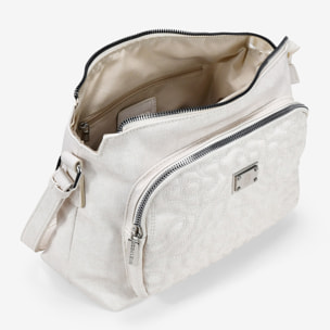 Bolso bandolera beige con cosidos y cremallera