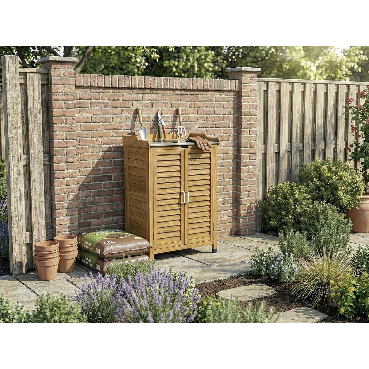 Armoire de jardin en bois avec roulettes "Alexia" - 66 x 41 x 101 cm - Marron