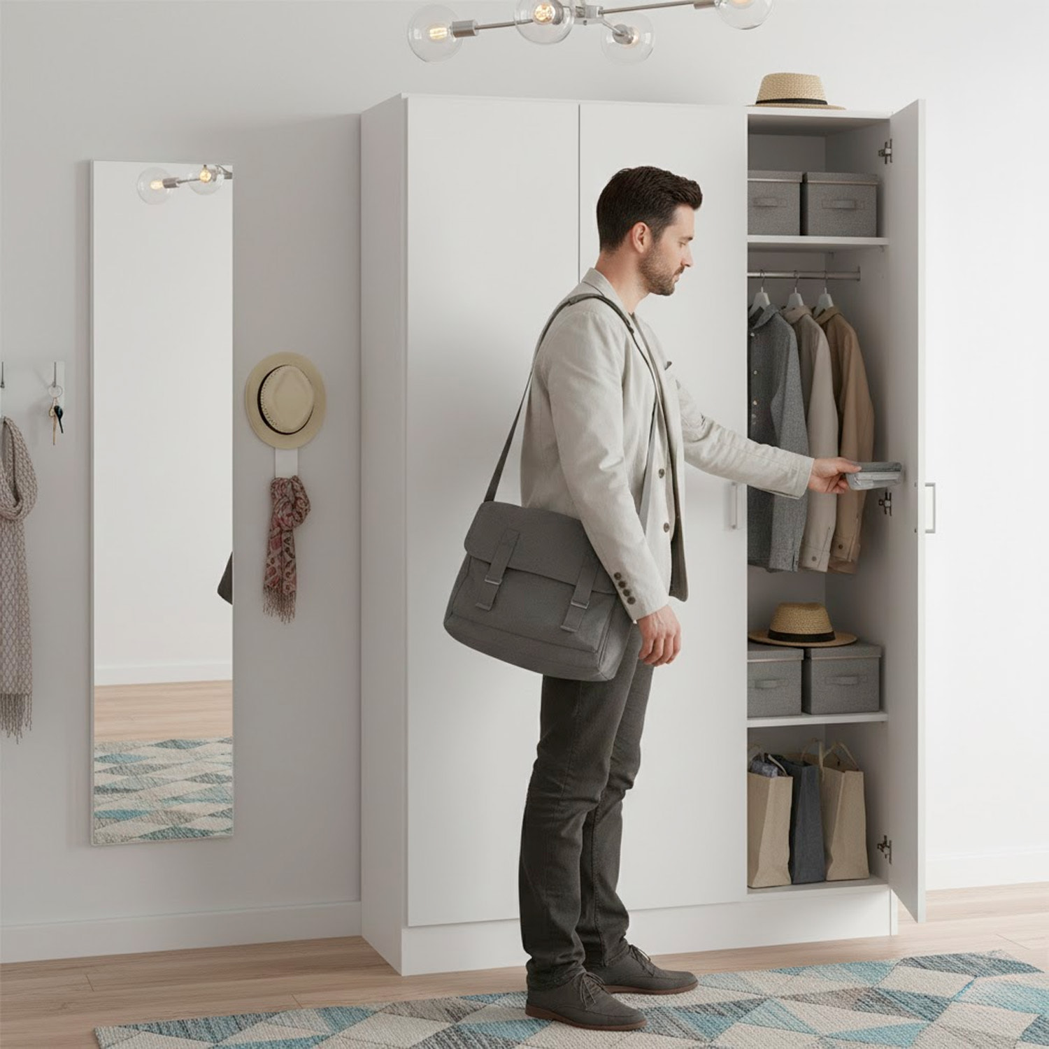 Armadio Multiuso Con 3 Ante Battenti E Ripiani Interni Design Moderno Salvaspazio Armadietto Mobile Camera Da Letto 140.25 x 36 x 180.9 cm Bianco