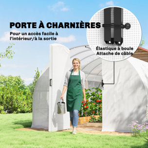 Serre tunnel de jardin 24 m² porte 12 fenêtres acier PE blanc