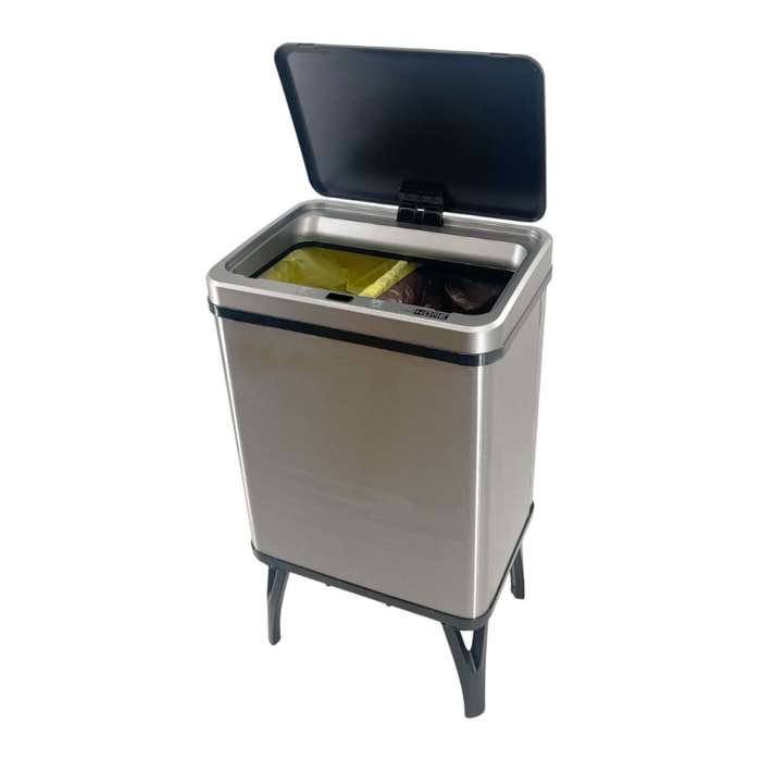 Well home - cubo de basura inteligente para reciclaje con apertura automática y contacto manual 15l+15l 35,5x26x60cm color gris