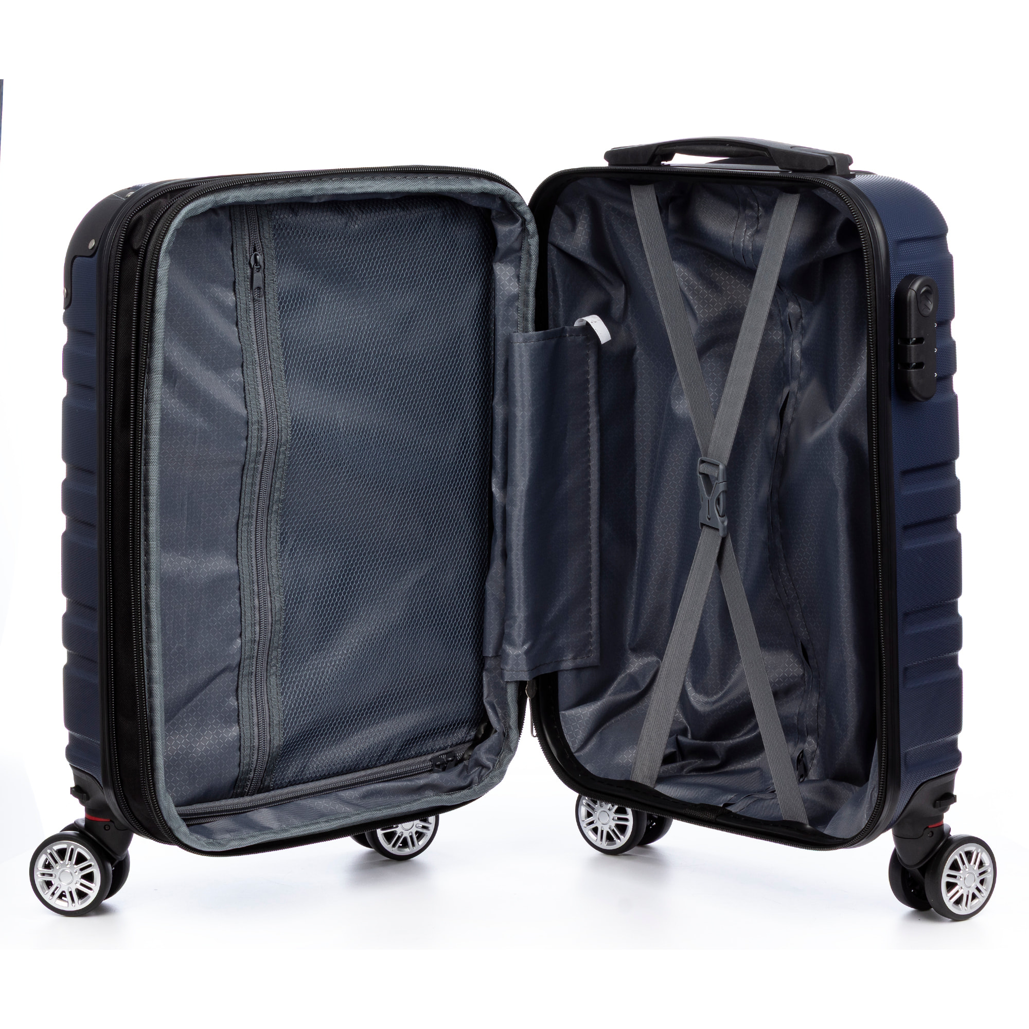 Set di 2 valigie Trolley espandibili, in materiale leggero ABS ad alta resistenza con angoli rinforzati. Chiusura numerica, 4 ruote doppie girevoli a 360° e rimovibili.