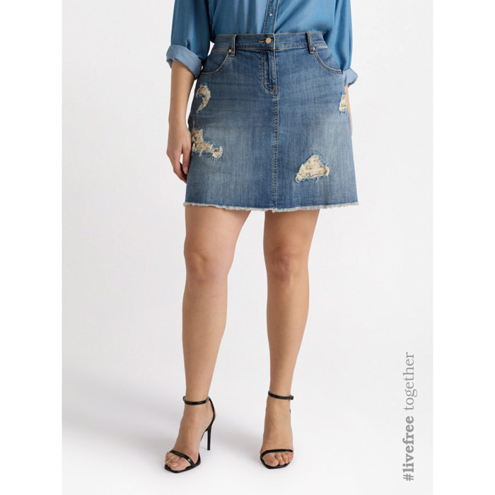 Fiorella Rubino - Mini gonna in denim con strappi - Azzurro