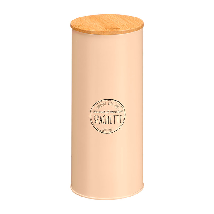 Barattolo alto beige con coperchio in bamboo. Design "Spaghetti".