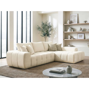 Canapé d'angle droit en tissu style bubble "Sidonie" - 4 places - Beige
