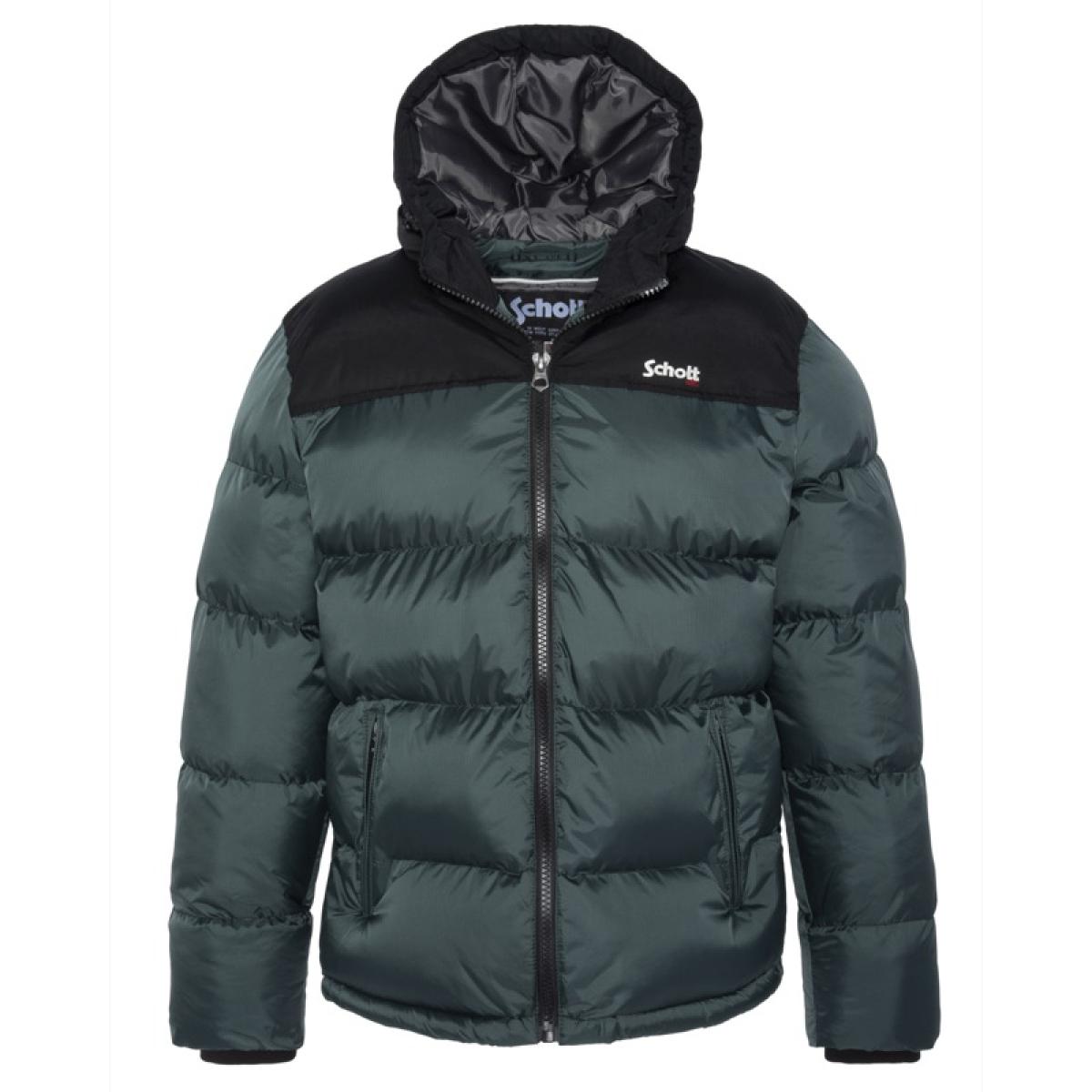 UTAH2 PADDED HOODED JACKET WITH YOKES & SCHOTT NYC CHEST EMBROIDERY BODY = 100% NYLON / YOKES = 60% COTTON 40% NYLON Verde