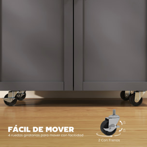 Isla de Cocina con Ruedas, Carrito de Cocina con Cajón, 2 Puertas, Toallero y Especiero, Estante Ajustable, para Comedor, 105x36x85 cm, Gris