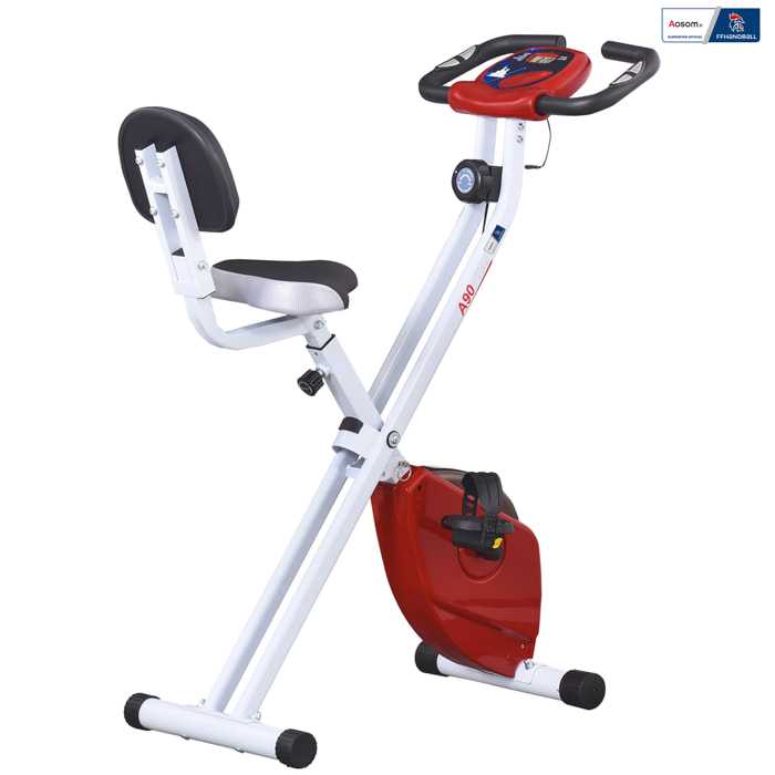 Vélo d'appartement pliable - collaboration Aosom.fr x FFHandball - 8 niv. résistance magnétique réglable - rouge