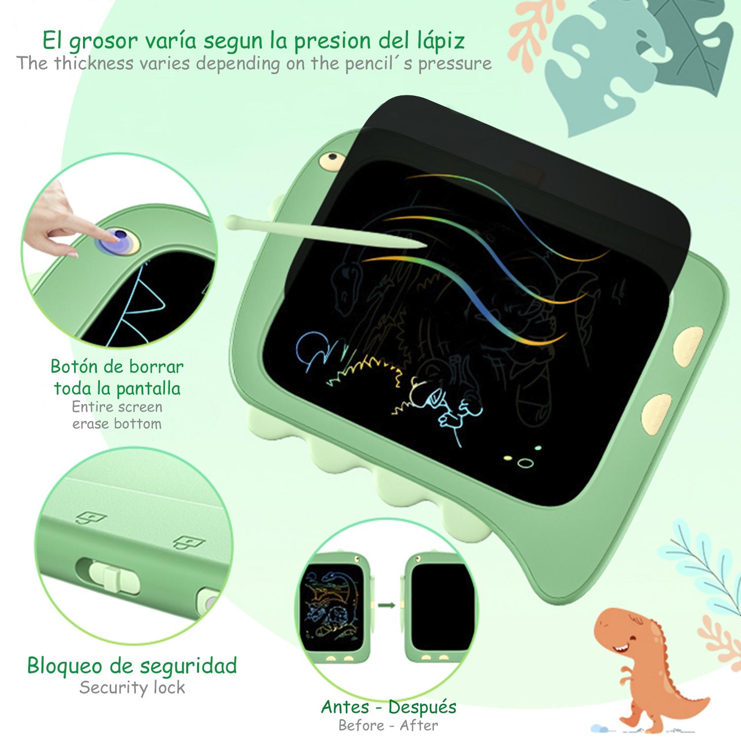 DAM Tableta de Escritura y Dibujo LCD 8,5 Pulgadas con forma de Dinosaurio. 18x2x23,2 Cm. Color: Verde