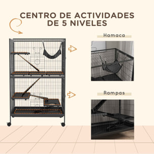 Jaula para Animales Pequeños de 4 Niveles Jaula para Roedores con Ruedas Rampas Hamaca Colgante y Bandeja Extraíble Recinto para Conejos Chinchillas Hurones 80x52x128 cm Gris Oscuro