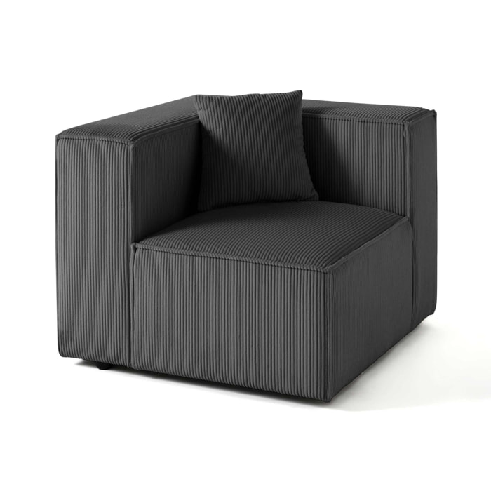 Arty - module d'assise gauche - en velours côtelé - Gris foncé