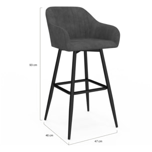Tabourets de bar Ariana velours gris pieds métal - lot de 2