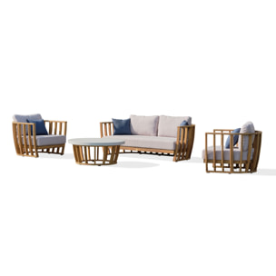 BOGOTA - Salon bas de jardin 5 places en bois d'acacia, plateau effet béton