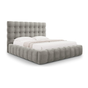 Lit coffre avec tête de lit "Bali" 200x200cm en velours gris clair