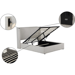 Lit double en velours côtelé avec coffre et lampe intégré "Cortina" - 140 x 190 cm-  Beige