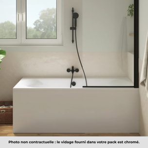 Pack baignoire droite 180 x 80 Elise + tablier en niche + mitigeur bain douche mural Aimé noir + vidage