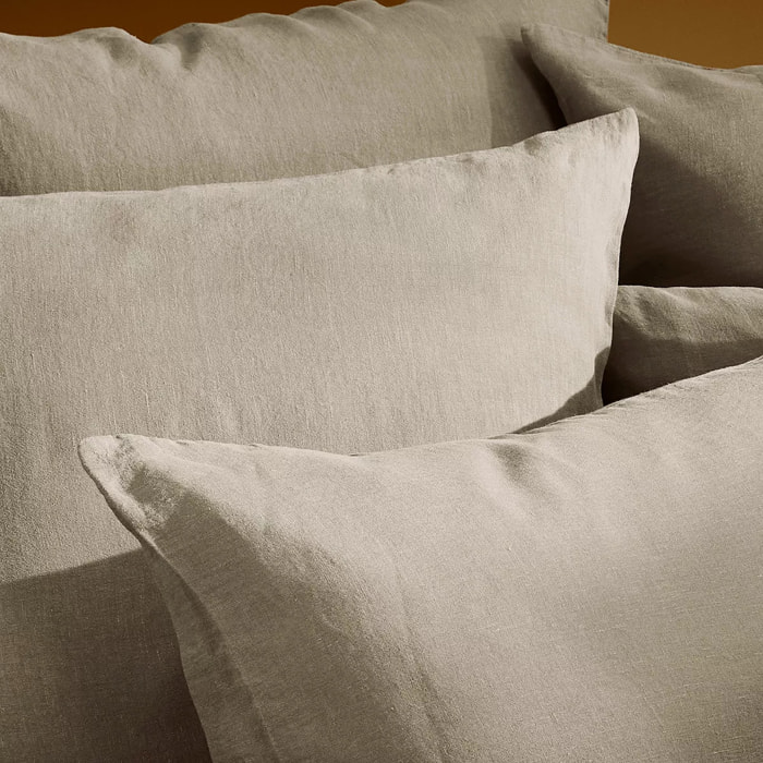 Taie d'oreiller pur lin lavé 165 g/m² uni beige marron Le lin lave taupe