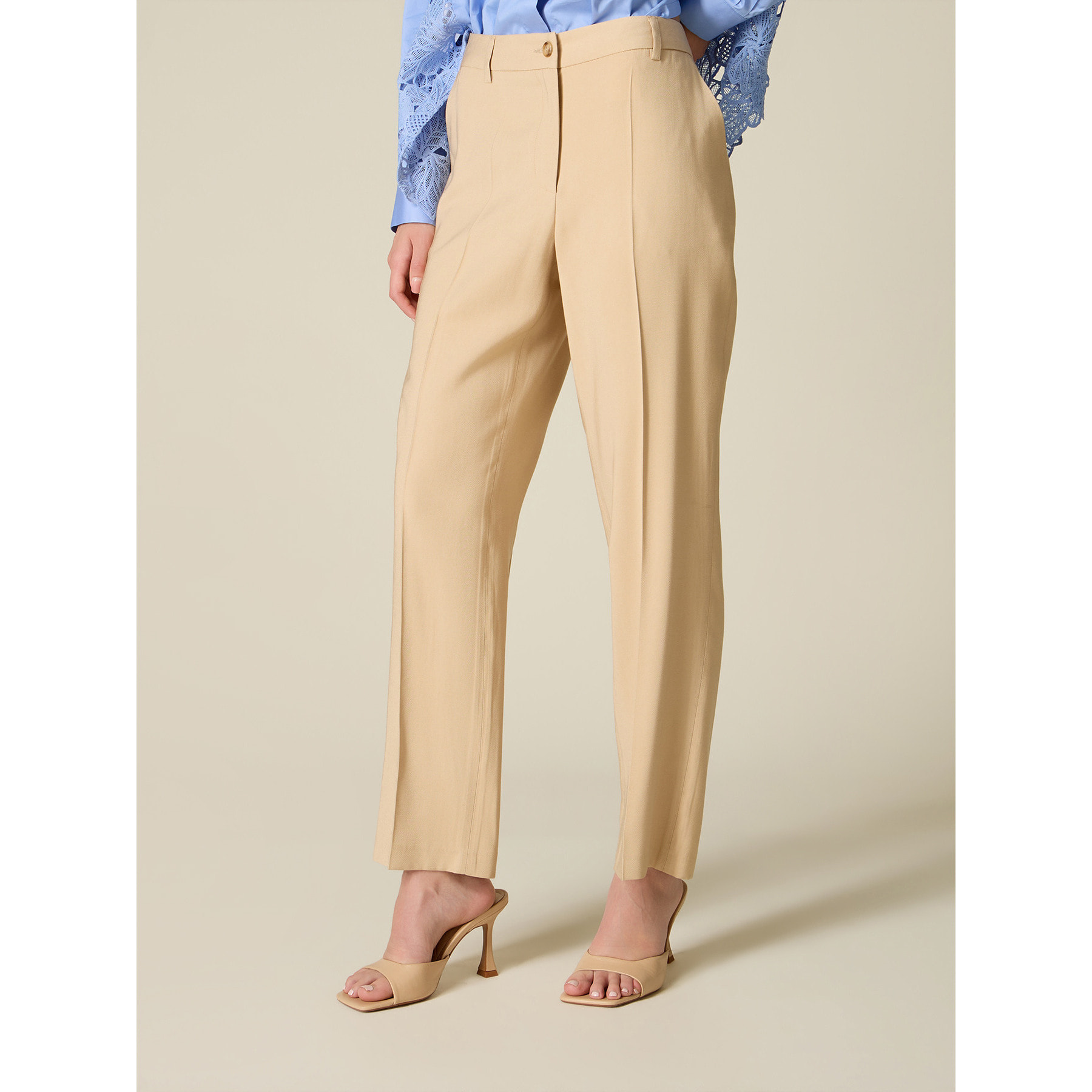 Oltre - Pantalones chinos en mezcla de viscosa - Beige