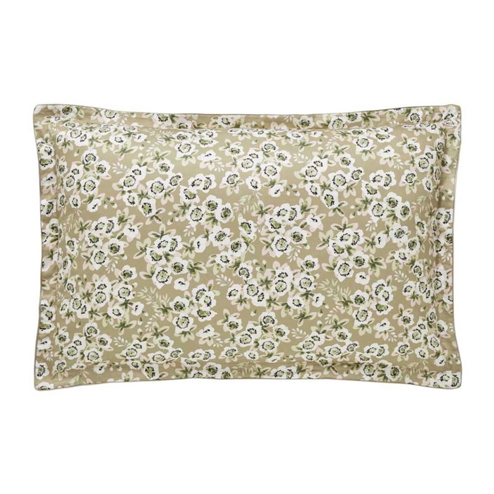Taie d'oreiller imprimée en satin de coton bio, BLOSSOM, Beige Lune