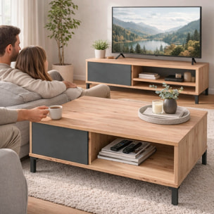 Tavolino Da Caffè Con Vano Aperto e Chiuso Tavolo Basso Design Soggiorno Salotto Arredo Casa Stile 40 x 100 x 50 cm Rovere e Grigio Antracite