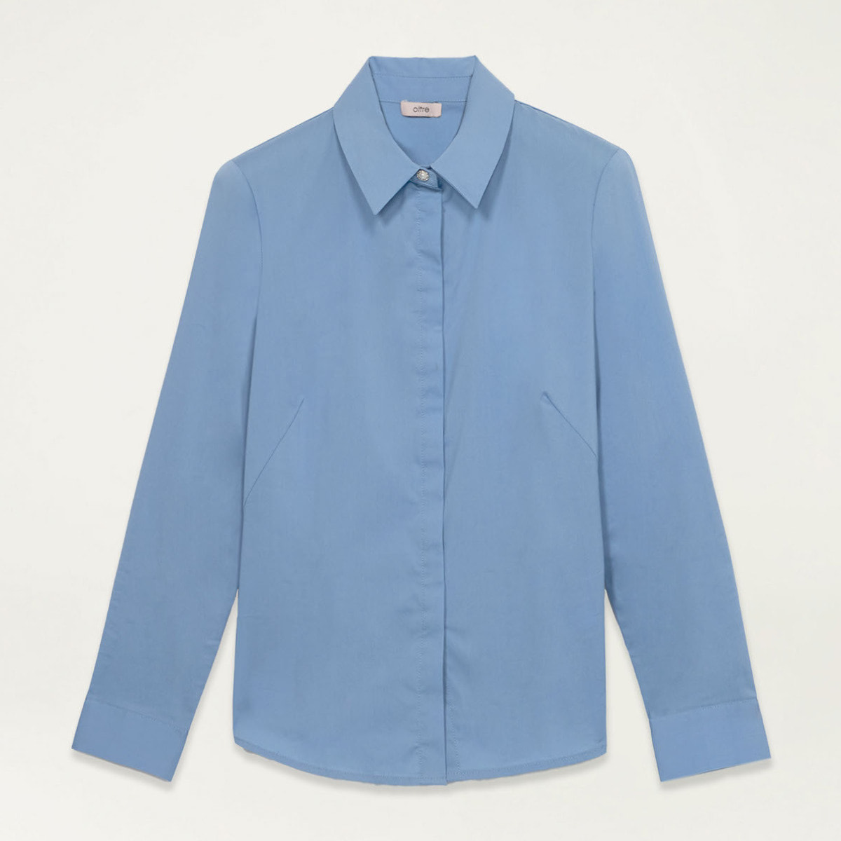 Oltre - Camicia in popeline con bottone gioiello - Azzurro