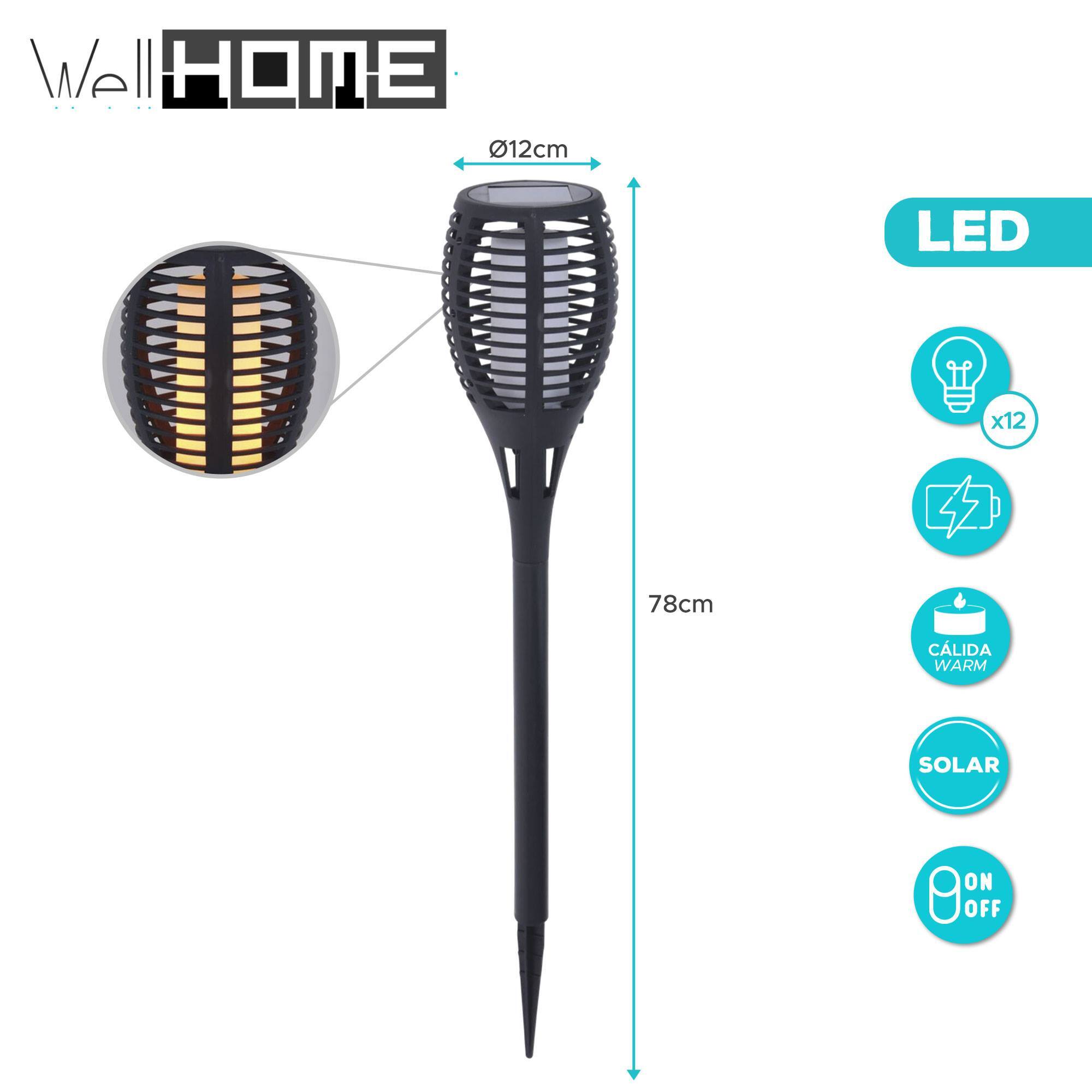 Well home - lámpara solar de jardín 'flame' multifuncional luces led h.78cm