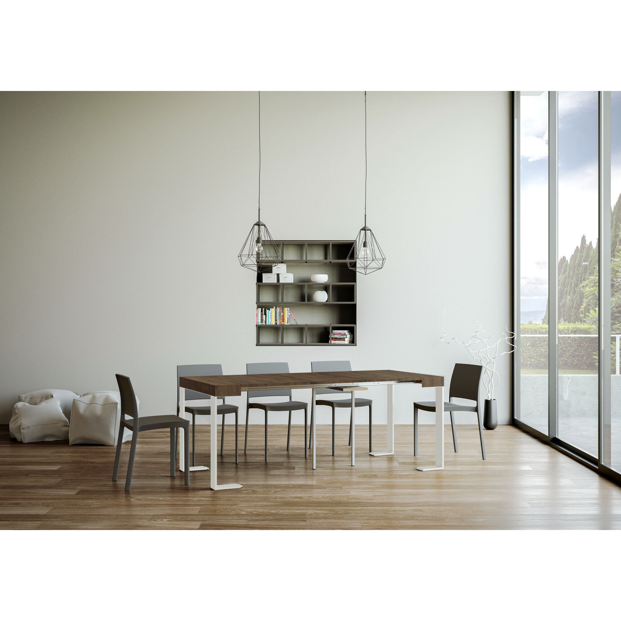 Consola extensible 90x40/196 cm Tecno Small Cemento estructura Blanca