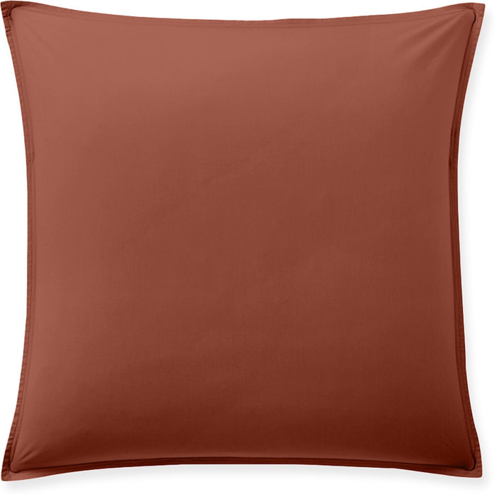 Paire de taies d'oreiller avec volant 100% percale de coton lavé terracotta