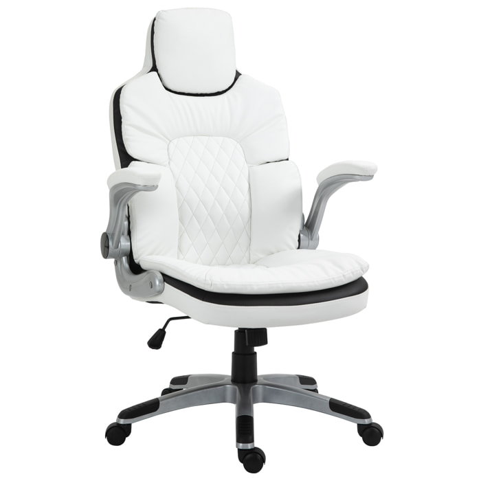 HOMCOM Fauteuil de bureau manager gaming style baquet racing dossier assise capitonné revêtement synthétique blanc noir