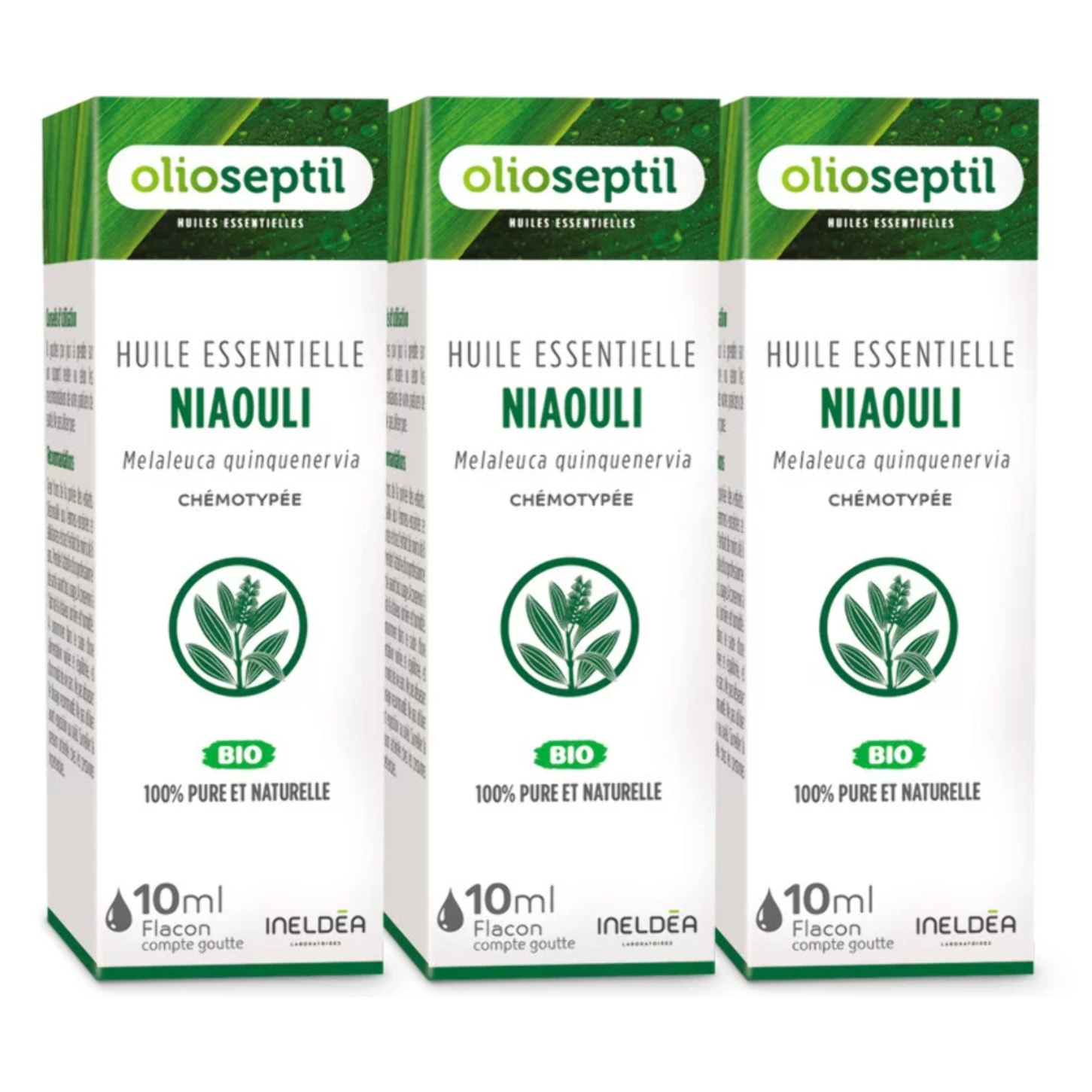 OLIOSEPTIL - Huile essentielle de Niaouli - 100% Pure et naturelle - BIO - HEBBD (biochimiquement et botaniquement définie) - 100% origine naturelle - 3 Flacons 10ml